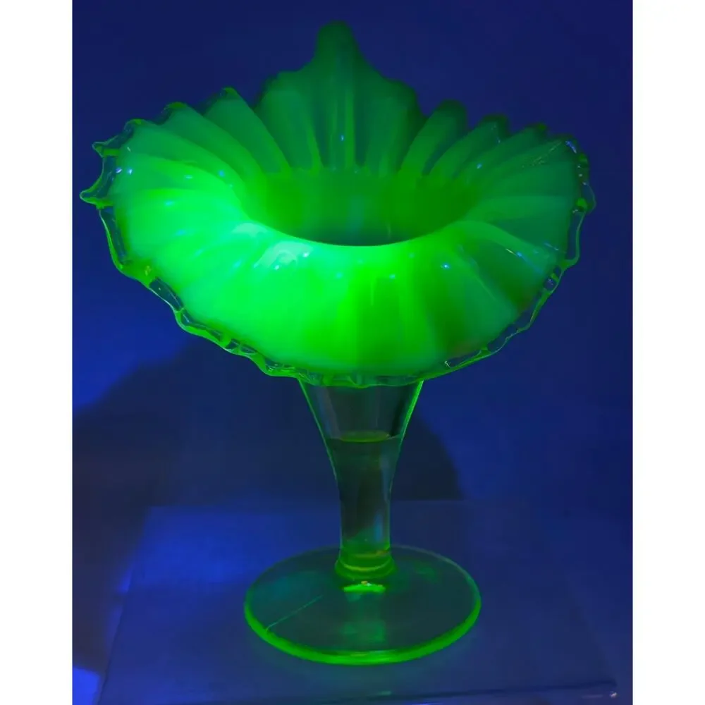 VASELINE OPAL GLASS JIP CRIMPED VASE 7